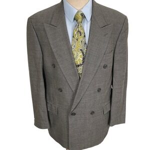 Ferrini Blazer Mens 40R Gray Diamond  Double Breasted Wool Blend Suit Jacket